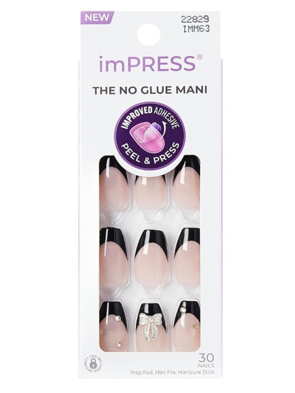 KISS Impress No Glue Mani Press On Nails Black Medium | NWT